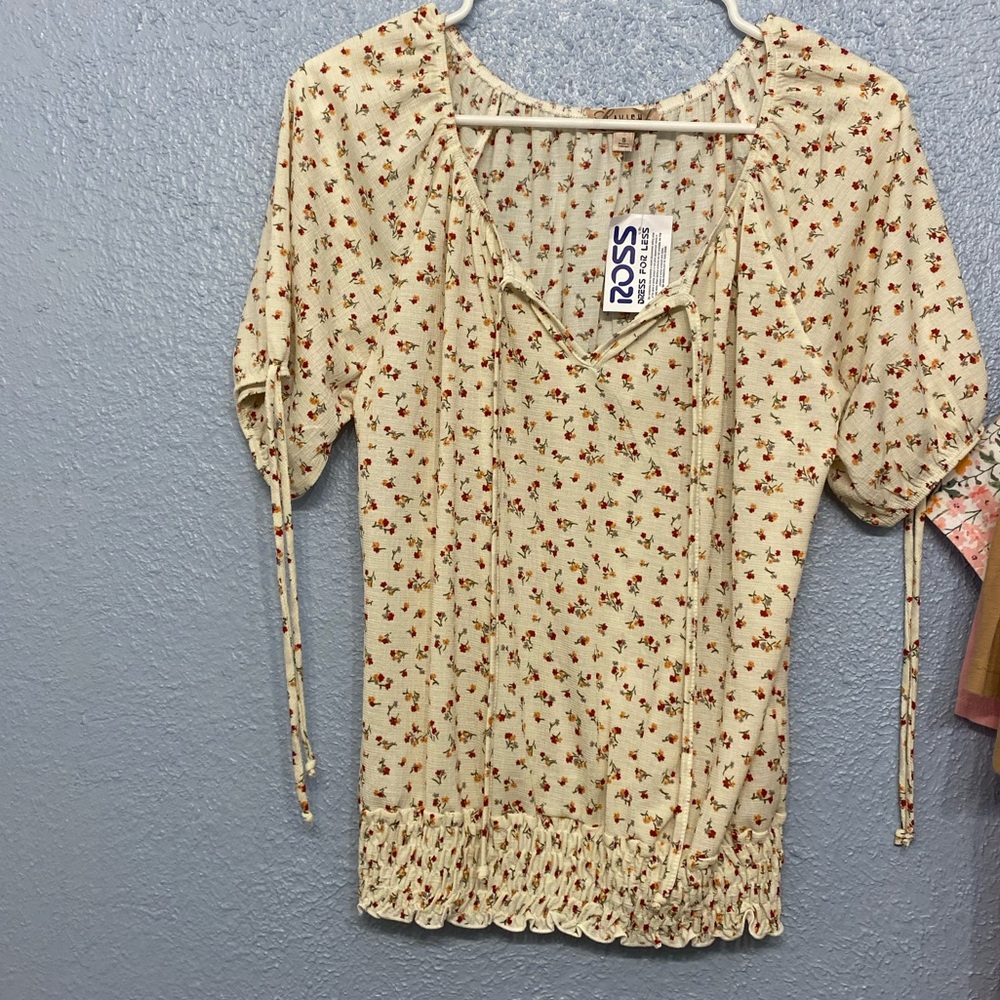 Red and Yellow Flowered Blouse